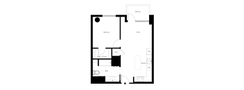 A4 one bedroom floor plan at Figueroa Eight