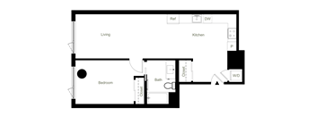 A5 one bedroom floor plan at Figueroa Eight