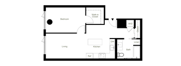 A6 one bedroom floor plan at Figueroa Eight