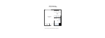 A floor plan for a unit at 3555 Overland Ave, Los Angeles, CA 90034 shows a living/bedroom area, a kitchen, a bath, and a closet.