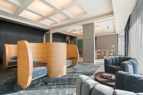 Lobby lounge with pod style work stations