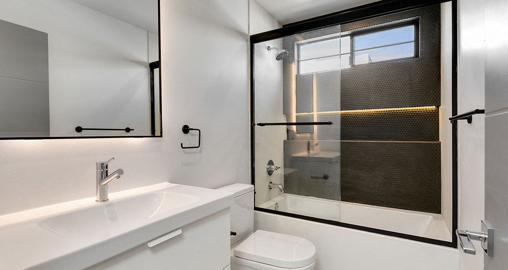 matte black finishes in the bathrooms