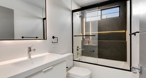 matte black finishes in the bathrooms