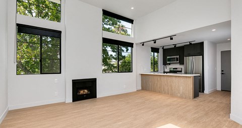 Vaulted ceilings in select units