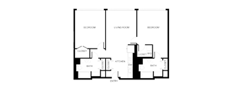 A black and white image of a floor plan for a house.