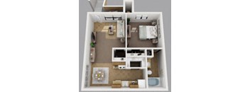 a 3d drawing of a floor plan with a bedroom and living room