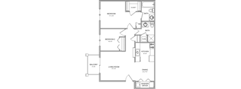 A black and white image of a floor plan for a small apartment.
