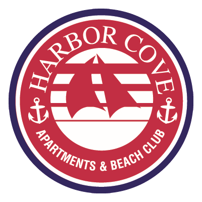 A logo for Harbor Cove Apartments & Beach Club.