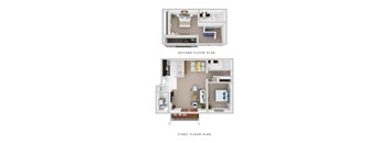 Two floor plans of a house with labeled rooms.