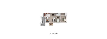 A floor plan of a house with a kitchen, living room, and two bedrooms.