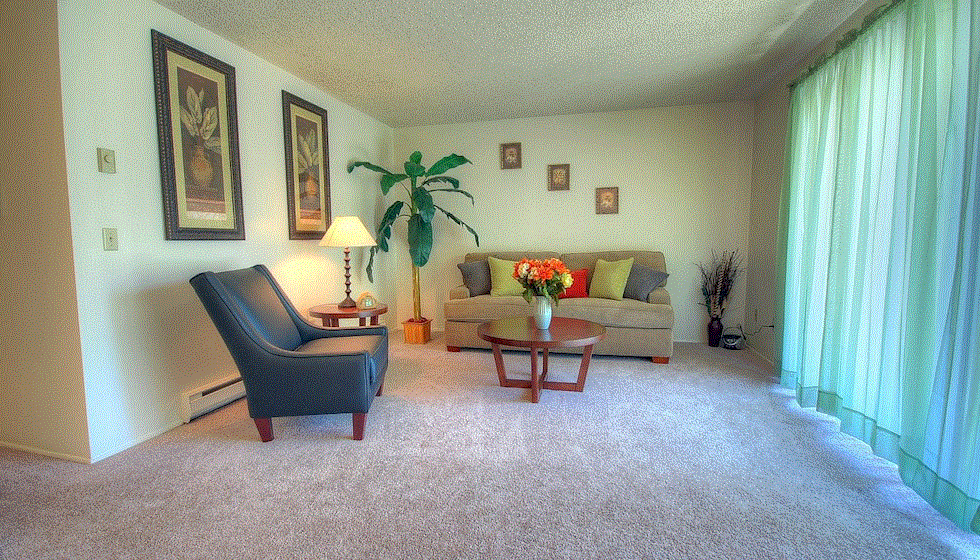 a living room with a couch and a chair