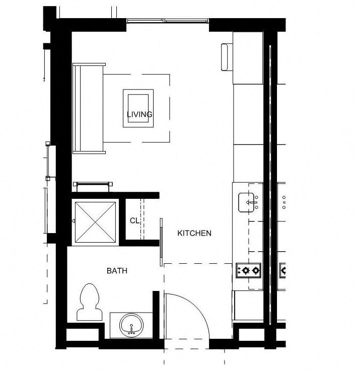 a black and white floor plan of a tiny house