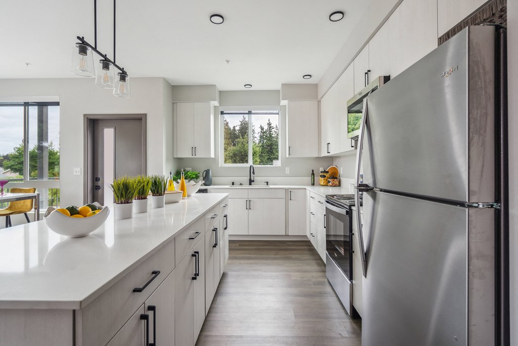 Stainless steel appliances and modern finishes at Alta Crossing Apartments.