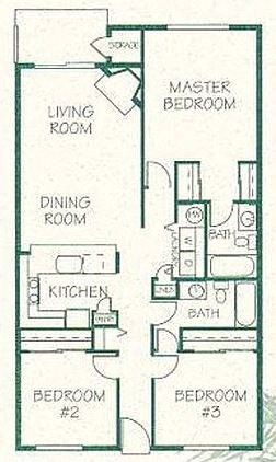 floor plan of a small house with a living room and a dining room
