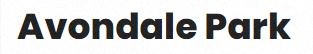 The image shows the text "Avondale Park" in black font on a white background.