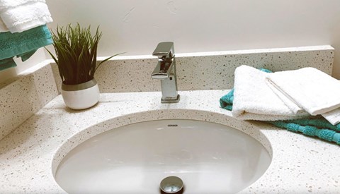 Quartz countertops and upgraded fixtures