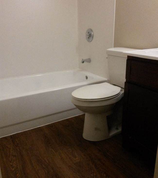 a bathroom with a toilet and a bath tub