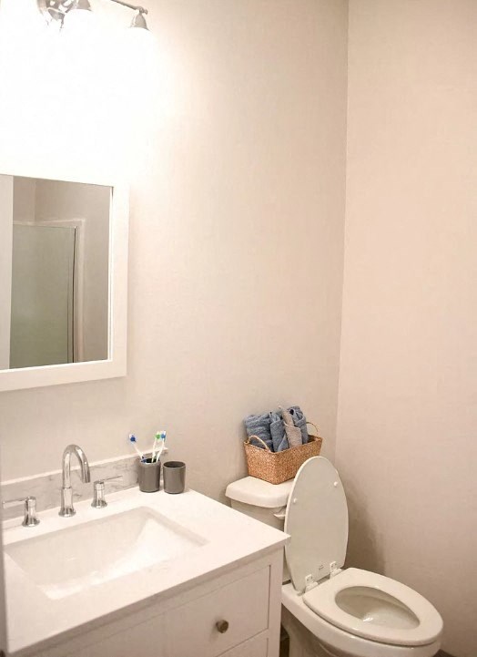 a bathroom with a toilet and a sink and a mirror