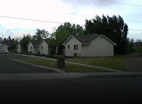 a row of houses on the side of a street
