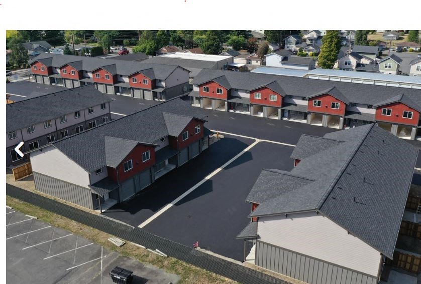 an aerial view of a neighborhood of houses with red and gray roofs