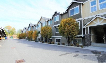 a row of houses on the side of a street