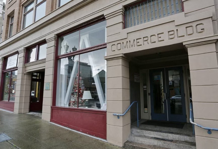 A building with the words "Commerce Bldg" on the top.