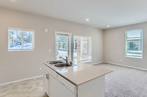 A kitchen with a sink and a window.