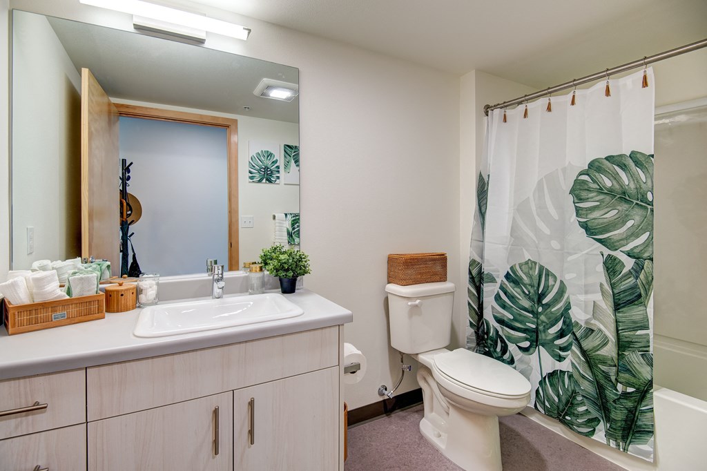 a bathroom with a shower and a toilet and a sink