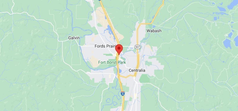 A map shows a red pin at a location labeled "Fords Prairie" near a road labeled "307".