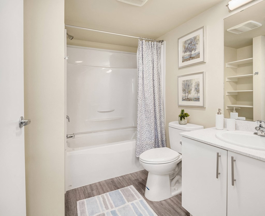 a bathroom with a shower toilet and sink