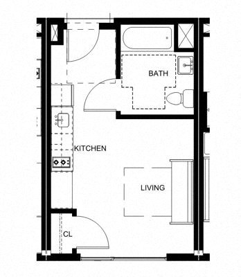 a floor plan of a small room with a bedroom and a bathroom