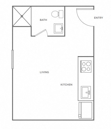 a schematic floor plan of a small apartment with a bedroom and a living room
