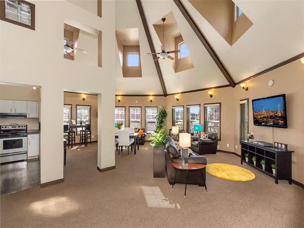 a living room with a couch and a table