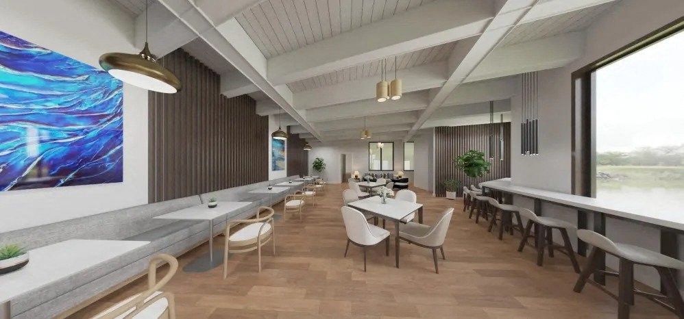 a rendering of a restaurant with tables and chairs