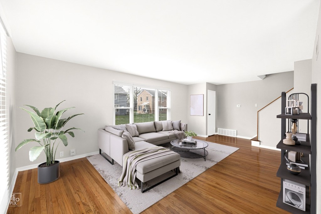 a living room with a couch and a coffee table