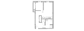 a floor plan of a small house with a kitchen and a living room