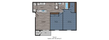 The Iris - 2 Bed 1 Bath Floor Plan at Bayside Apartment Homes, Hilliard, OH