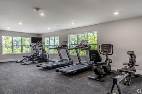 Apartment amenities include a spacious, well equipped gym with a variety of machine and free weight equipment.