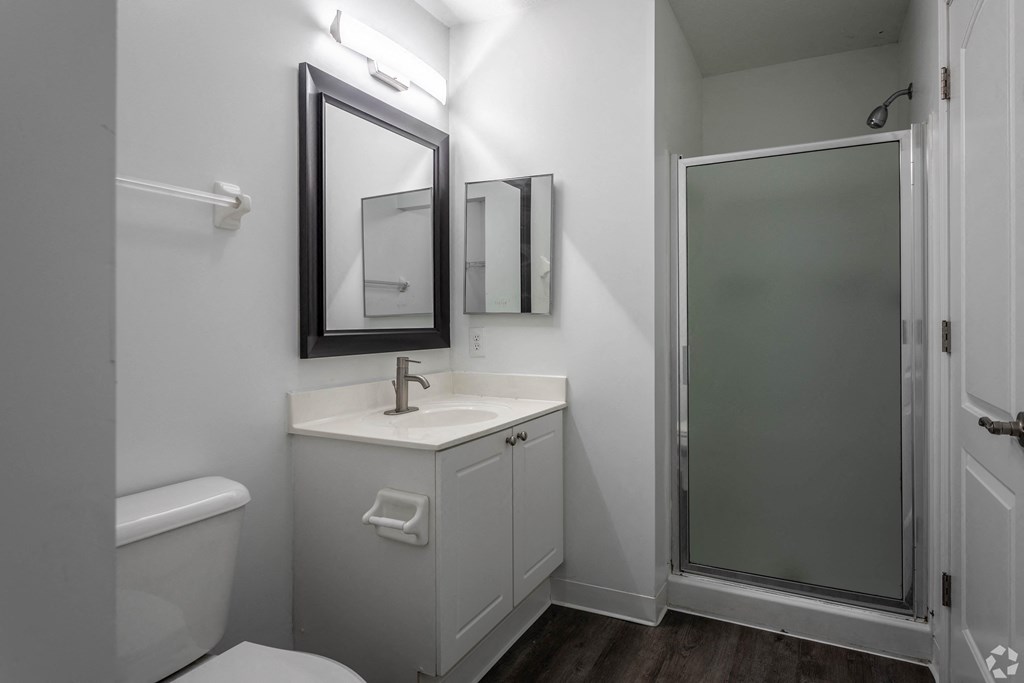 a small bathroom with a sink and a shower