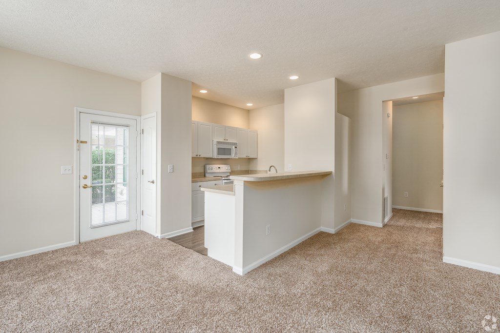 A white kitchen with a countertop and cabinets.