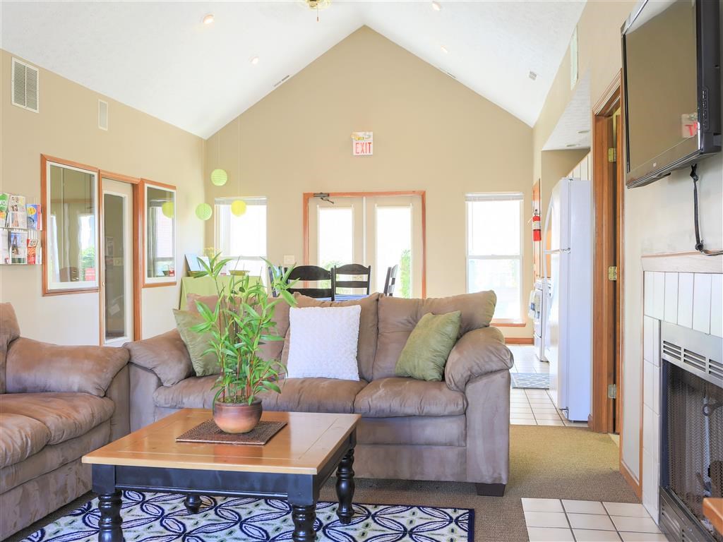 a living room with a couch and a coffee table