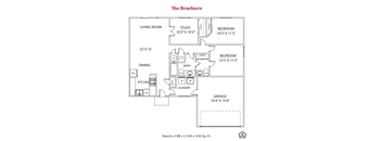 Cabot's Mill floor plan for The Braeburn, showing 3 bedroom 1.5 bathroom