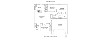 Cabot's Mill floor plan for The Wyndover, 3 bedroom 1.5 bathroom