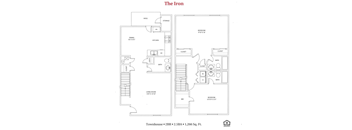 A floor plan for a townhouse with 2 bedrooms, 2 baths, and a living room.