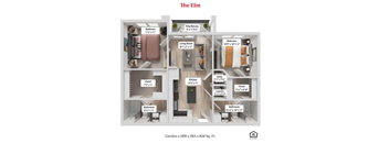 The ElmThe Hazel Two Bedroom Two Bathroom Floor plan at Greenwood Commons Apartments, Ohio