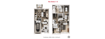 The Delta II Floor Plan at Flats at Sugar Run Apartments, Delaware, Ohio
