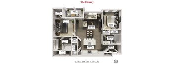 The Estuary Floor Plan at Flats at Sugar Run Apartments, Delaware, OH, 43015
