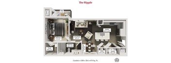 The Ripple Floor Plan at Flats at Sugar Run Apartments, Delaware, 43015