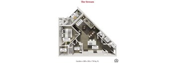 The Stream Floor Plan at Flats at Sugar Run Apartments, Delaware, Ohio