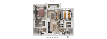 The Elm Two Bedroom Two Bathroom Floor plan at Greenwood Commons Apartments, Ohio